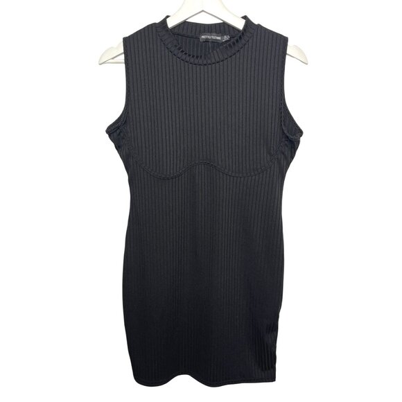Pretty Little Thing Womens 10 Black Ribbed Knit Bodycon Mini Dress - Picture 1 of 12